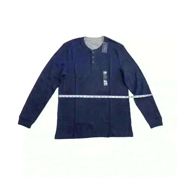 Club Room Men's Thermal Henley Shirt Navy Blue Size M Crewneck three button - Picture 5 of 9